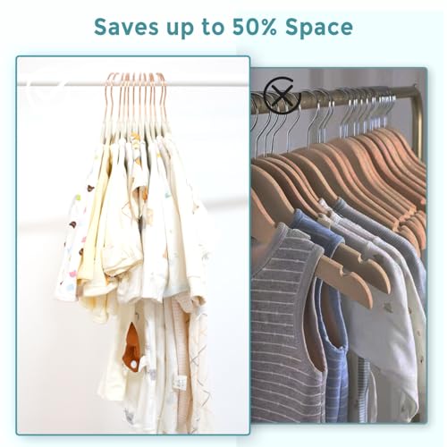 Tonswachic 50-Pack 11 Inch Baby Closet Hangers with 10 Clips - Soft Velvet Non-Slip Hangers for Infant & Toddler Clothes (Beige) - color: Beige, size: 50 Pack