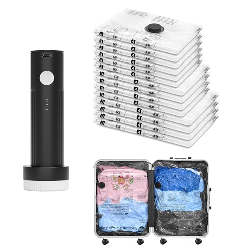 Vacuum Seal Bags for Clothing Travel and Home Storage, Travel Vacuum Bags with Electric Pump, Space Saver Compression Packing Cubes for Luggage Suitcase Bedding Blankets Clothes, 14 Combo - size: 14 Combo