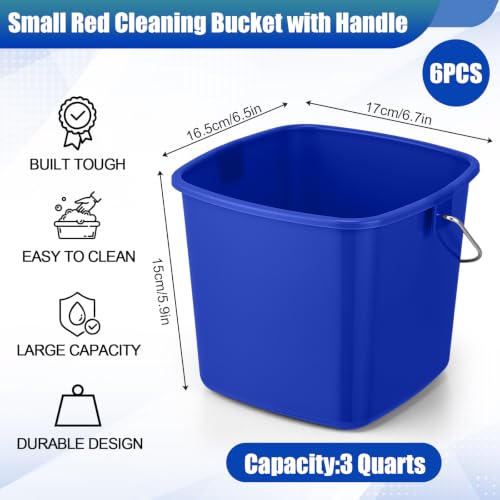 Zhehao 6 Pcs 3 Quart Small Sanitizer Cleaning Bucket, Red,Dark Blue - color: Red,dark Blue