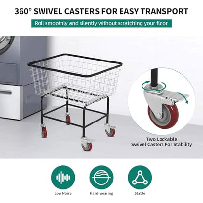 Rolling Laundry Cart with Wheels Holds 4 Washer Loads, Durable Steel - size: 4 Washer Loads