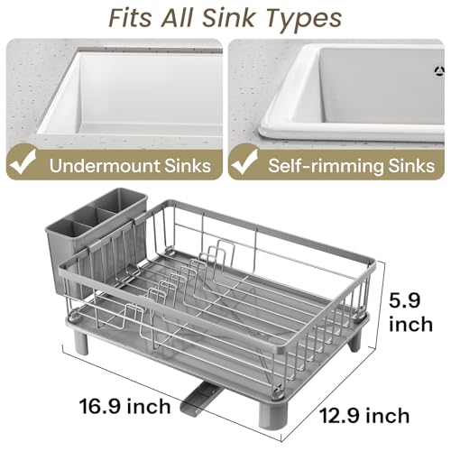 SNTD Dish Drying Rack for Small Kitchen Counter, 12.9" W x 16.9" L, Grey - color: Gray, size: 12.9" W x 16.9" L