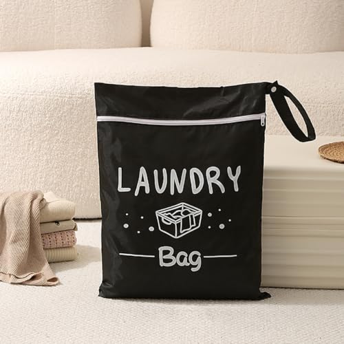 Large Travel Laundry Bag - Waterproof Wet Dry Washable for Dirty Clothes, Bathing Suit, Workout, Gym, Swimming (Black) - color: Black