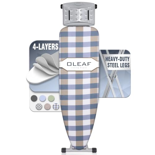 oleaf Ironing Board with Cover and Thicken Pad Height Adjustable Full Size Foldable Iron Board with Iron Rest, Stable Steel Legs, Metal Construction, Heat Resistant, Blue and Yellow Checkered - color: Blue and Yellow Checkered