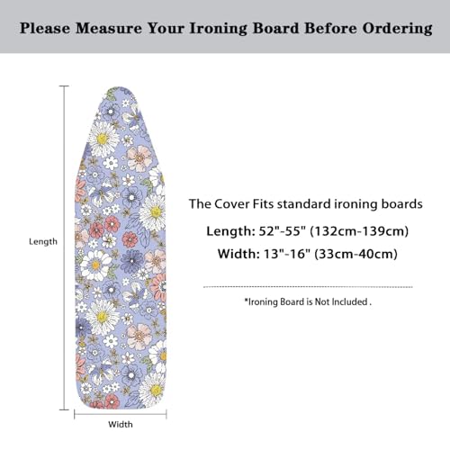 Daisy Print Ironing Board Cover Pretective Covers 15x54 Inch Standard Ironing Board Cover with Elastic Edge and Hook and Loop Fasteners Scorch and Stain Resistant Cotton - color: Daisy Print