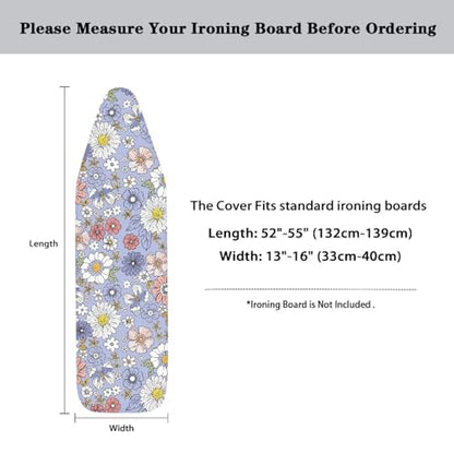 Daisy Print Ironing Board Cover Pretective Covers 15x54 Inch Standard Ironing Board Cover with Elastic Edge and Hook and Loop Fasteners Scorch and Stain Resistant Cotton - color: Daisy Print