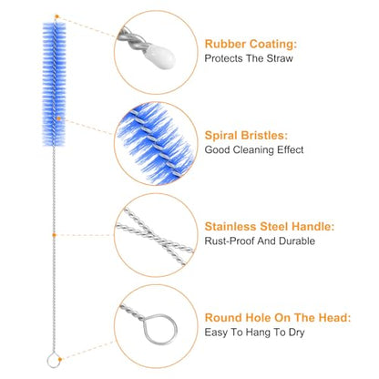 uxcell 10Pcs Drinking Straw Cleaning Brushes, 10" x 5/8" Nylon Bristles Long Straw Brush Pipe Cleaner for Washing Straws Pot Spout, Sippy Cup, Bottle and Tube (Blue) - color: Blue, size: 10" x 5/8"