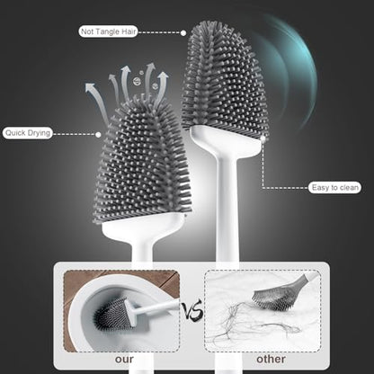 Sellemer Silicone Toilet Brush, Ventilation Slots Holder 1 Pack Pearl White - color: White