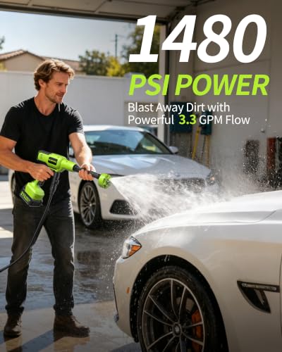 Cordless Portable Washer, 1100 PSI Battery Operated Washer with All-Copper Motor, Battery, 23FT Hose, Storage Bag; Handheld Washer; Lightweight Car Washer for Home, Garden (Ranger Green) - color: Ranger Green