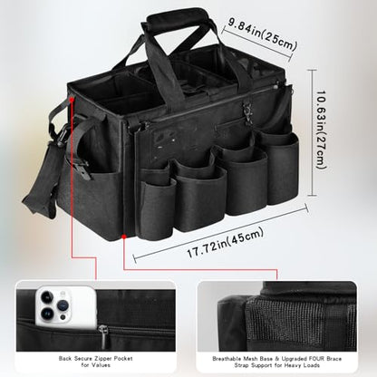 Grekos Wearable Cleaning Caddy Bag, Cleaning Caddy Suppliers Organizer with 4 Foldable Dividers, Handle & Shoulder Straps Cleaning Tool Organizers for Cleaners & Housekeeper (Black) - color: Black
