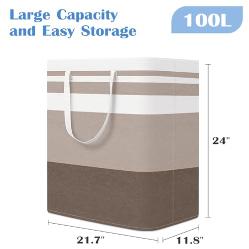 BlissTotes 3-Pack Laundry Basket, Collapsible Laundry Hamper, Khaki, 100L - color: Khaki, size: 100L