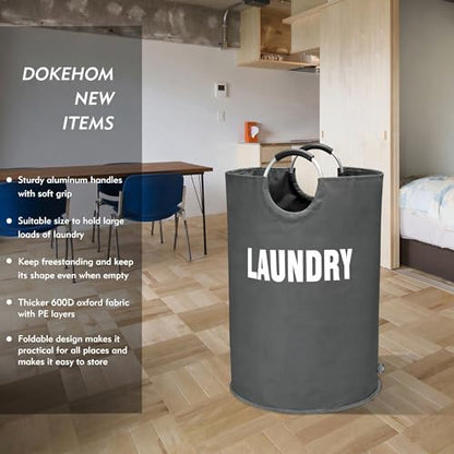 DOKEHOM 160L XX-Large Laundry Basket Bag, Collapsible Hamper, Dark Grey - color: Dark Grey, size: 160L