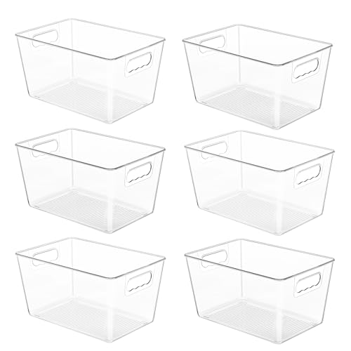 YIHONG 6 Pack Clear Storage Bins, Pantry Organizer Bins with Handle, Large - size: L(11.2"L x 7.5"W x 6"H)