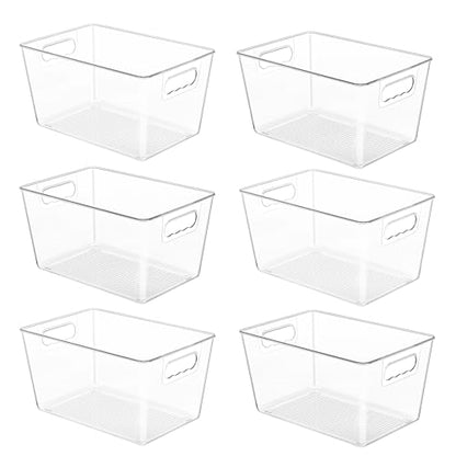 YIHONG 6 Pack Clear Storage Bins, Pantry Organizer Bins with Handle, Large - size: L(11.2"L x 7.5"W x 6"H)