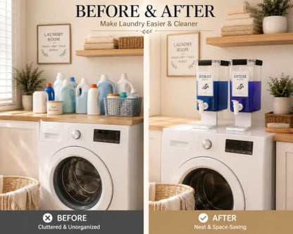 Soaoo 2 Pcs Laundry Detergent Dispenser 87 oz Liquid Soap Dispenser with Faucet for Laundry Room 2 Liquid Detergent Holder with Labels and 2 Measuring Cup Fabric Softener Container - size: 87 oz