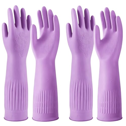 Household Cleaning 18inch Kitchen Dishwashing Rubber Gloves - color: Purple, size: Small
