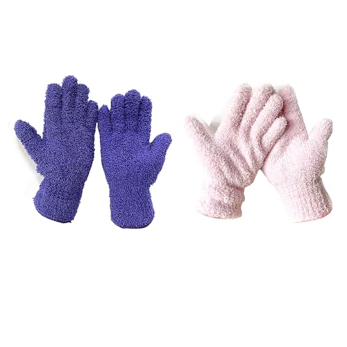 SagaSave Multi-Function Microfiber Gloves Cleaning Dusting Coral Fleece Home Cleaning Gloves Truck Auto Gloves - color: Purple+pink