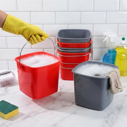 Zhehao 6 Pcs 3 Quart Small Sanitizer Cleaning Bucket, Red,Gray - color: Red,gray