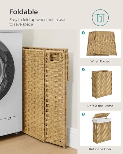 SONGMICS Laundry Hamper with Lid, 14.5 Gal (55 L) Synthetic Rattan,Foldable - color: Goose Yellow, size: 55 L