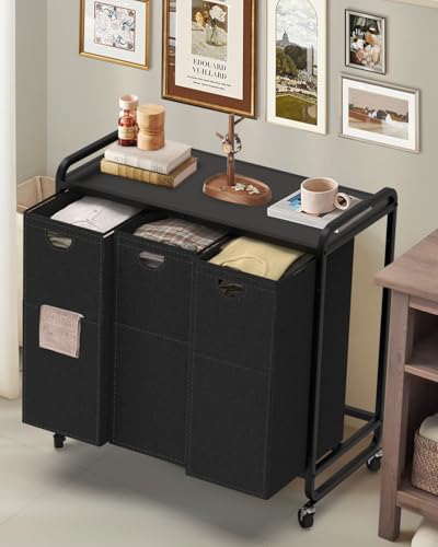 Laundry Sorter 3 Section,Laundry Basket with Wheels,3×15.8 Gal (60L) Black - color: Black, size: 3 Bags - 180L