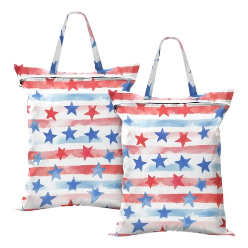 Travel Laundry Bags 2 PC Wet Dry Bag with Handle Dirty Clothes Organizer for Swimsuits Beach Camping Waterproof Washable July 4th Stripes Stars White - color: July 4th Stripes Stars White