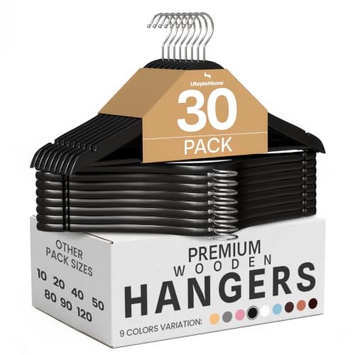 Utopia Home Wooden Hangers 30 Pack – Slim Suit Hangers Black - color: Black, size: Pack of 30