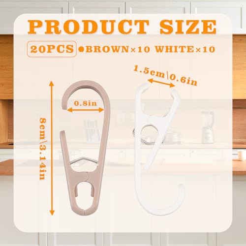 20 Pack Laundry Hooks with Clips, Heavy Duty Clothes Pins & Single Clip Hangers, Outdoor Closet Organizer for Socks, Towels, Bathroom, Kitchen