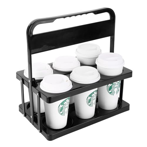 musbus Portable Drink Carrier Suitable for Doordash Accessories Grubhub Postmates Drivers, Reusable Cup Holder with Handle,Perfect Plastic take Out Carriers delivery, Black, (112) - color: Black, size: 6 CUP