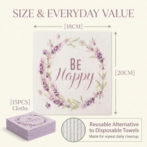 Kitchen Towels Swedish Dishcloths - 6 Count Reusable Paper Towels Washable, Cellulose Sponge Dish Towels for Kitchen Cleaning, Ultra Absorbent Odor Free Eco Friendly Biodegradable Cleaning Rags - color: Lavender Collection