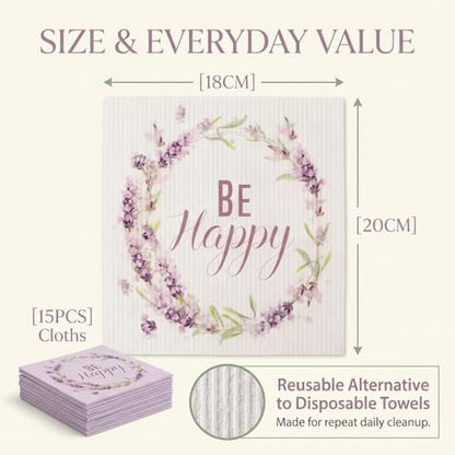Kitchen Towels Swedish Dishcloths - 6 Count Reusable Paper Towels Washable, Cellulose Sponge Dish Towels for Kitchen Cleaning, Ultra Absorbent Odor Free Eco Friendly Biodegradable Cleaning Rags - color: Lavender Collection