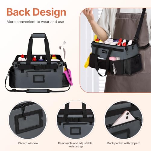 JKAOO Large Wearable Cleaning Caddy Bag with Handles, Gray - color: Gray