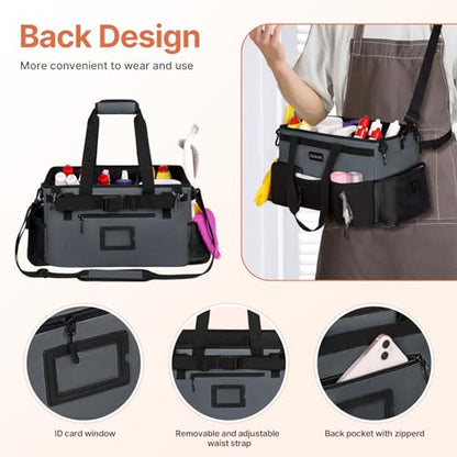 JKAOO Large Wearable Cleaning Caddy Bag with Handles, Gray - color: Gray