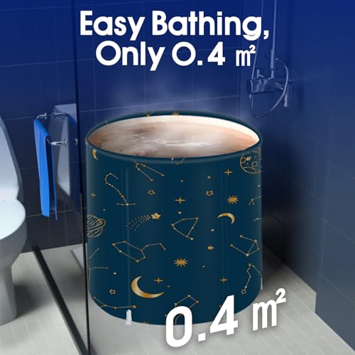 Portable Foldable Bathtub, Collapsible Adult Bath Tub for Hot SPA and Ice Bath, Space-Saving Storage, Durable PVC Material (Starry Sky A, 27inch) - color: Starry Sky A