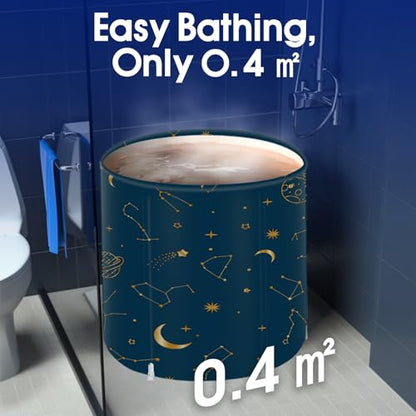 Portable Foldable Bathtub, Collapsible Adult Bath Tub for Hot SPA and Ice Bath, Space-Saving Storage, Durable PVC Material (Starry Sky A, 27inch) - color: Starry Sky A