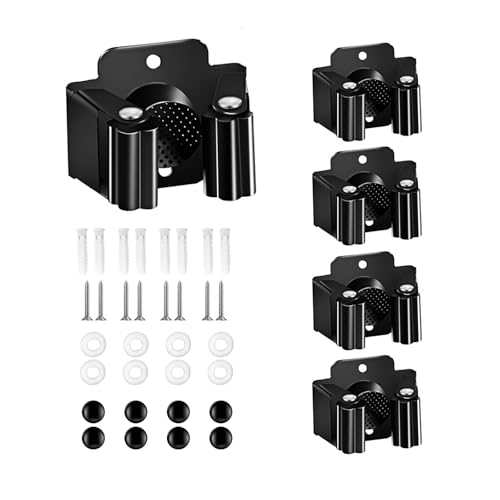 Broom Holder Wall Mount, 4PCS Broom Hanger Wall Mount, Stainless Steel Heavy Duty Mop Holder Broom Mop Hanger Wall with Screws, Garden Outdoor Tool Organizer Rack Broom Hanger (Black)