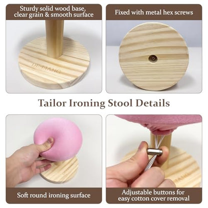 Bra Wooden Ironing Board, Mini Soft Padded Sleeve Pressing Board with Round Base, Tailor’s Hams with Removable Cotton Cover for Small Table Top Pressing Pad, Long-7.1 Inch, Pink - color: Pink