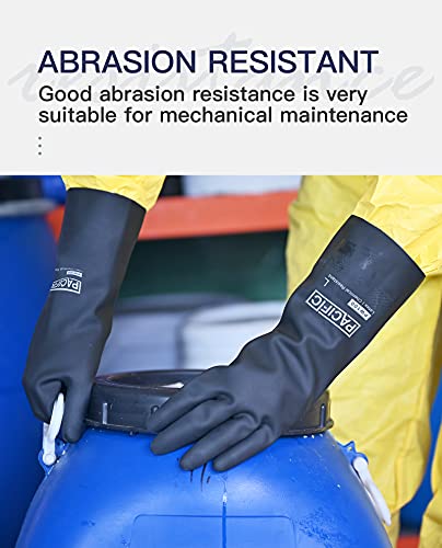 PACIFIC PPE 2 Pairs Chemical Resistant Gloves, Heavy Duty Industrial Rubber Gloves, Resist Acid, Alkali and Oil, 12.6", XX-Large - color: 12.6"/Black (2 Pairs), size: XXL/11