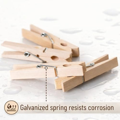 ADAK 50 Pack Wooden Clothespins, 2.9 Inch Large Wood Clothes Pins, Heavy Duty Laundry Clips (Natural Wood)