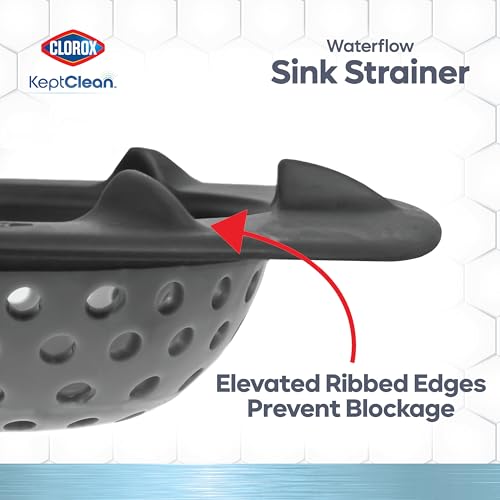 Clorox KeptClean™ WaterGuard Sink Strainer – 2 Pack, Charcoal - Elevated Drain Protector with Open-Flow Ribbed Design for Kitchen Sink Drainage & Food Debris Collection - color: Charcoal