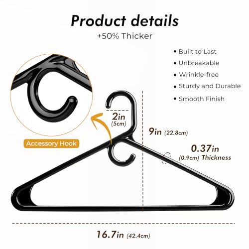 HOUSE DAY Heavy Duty Plastic Hangers 38 Pack - Thick Black Clothes Hangers - color: Black, size: 38 Pack