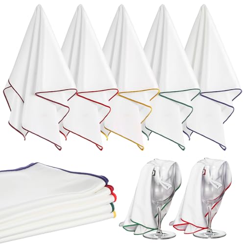 5 Pcs Wine Glass Polishing Cloths Large Microfiber Cleaning Cloths 20 x 14 Inch Lintless Towels for Drying Wine Glasses Cleaning Window Stemware Dishes Glassware (5 Colors)