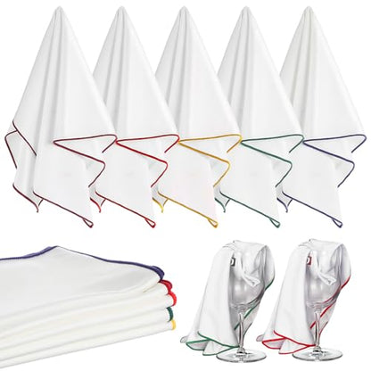 5 Pcs Wine Glass Polishing Cloths Large Microfiber Cleaning Cloths 20 x 14 Inch Lintless Towels for Drying Wine Glasses Cleaning Window Stemware Dishes Glassware (5 Colors)