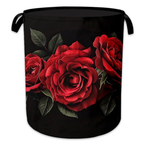 Red Roses Laundry Hamper, Dark Floral Laundry Baskets, Waterproof Oxford Cloth for Room/Bathroom/Bedroom/Dormitories 16x20.8 Inch - color: Red Roses