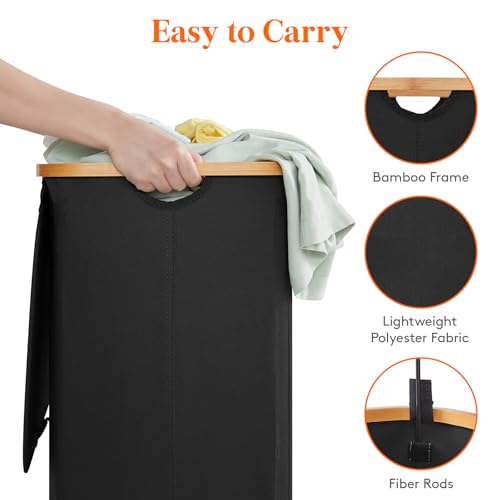 Lifewit 80L Large Laundry Basket with Lid, Removable Bags, Black - color: Black, size: 80L
