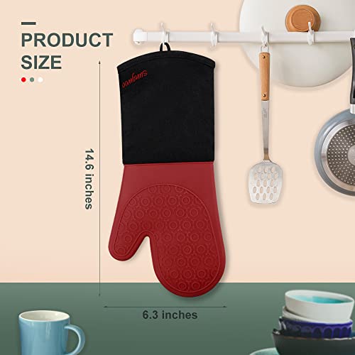 Silicone Oven Mitts - 14.6" Heat Resistant Oven Gloves for Baking, Cooking - color: Red & Black, size: 14.6in Oven Mitts