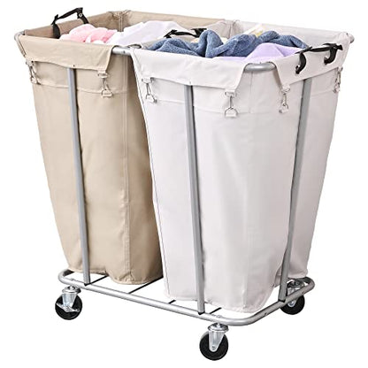 PLKOW 280L 2-Section Rolling Laundry Sorter, Oat and White - color: Oat+White-280L
