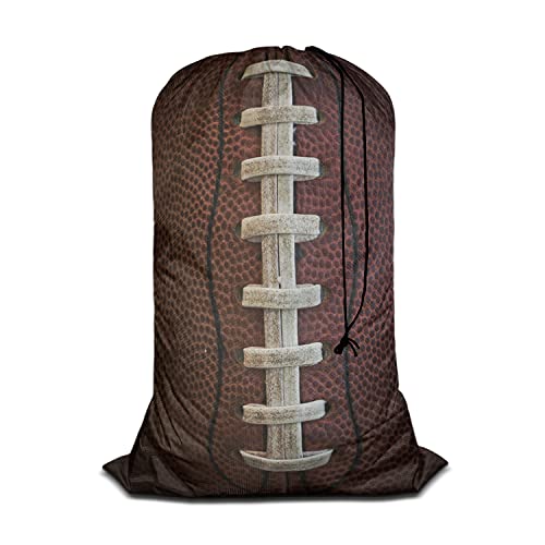Swono American Football Laces Laundry Bag Large Heavy Duty Laundry Backpack with Adjustable Drawstring Closure Stitch Soccer Sports Laundry Hamper for Traveling Dirty Clothes Organizer, Brown - color: American Football Laces