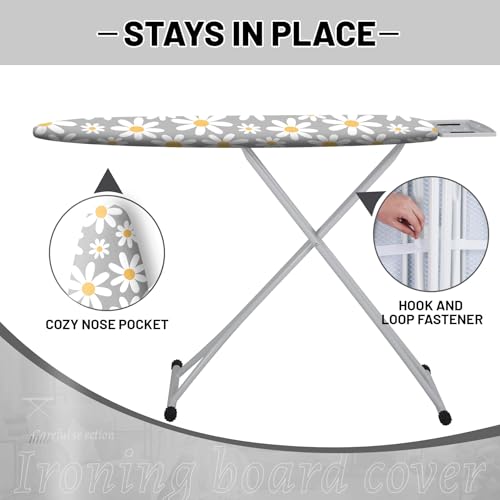 Extra Thick Ironing Board Cover and Pad, 15x54 Ironing Board Cover, Resist Scorching and Staining,Elastic Edges,Grey White Daisy Spring Summmer Flowers - color: Daisy Grey