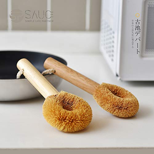 Wodden Cleaning Brush, Bottle Washing Brush, Pan Scrub Brush, Natural Coconut Fiber Brush Head , Sturdy, Deep Cleaning, Eco-Friendly