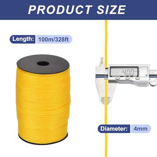 MECCANIXITY 5/32 Inch Braided Polypropylene Rope 328ft Orange - color: Light Yellow, size: 5/32 Inch