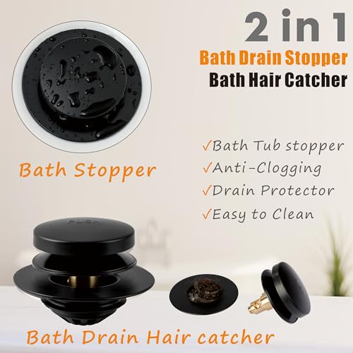 Artiwell Tub Drain, 2 in 1 Pop-up Bathtub Plug with Hair Catcher - color: Matt Black
